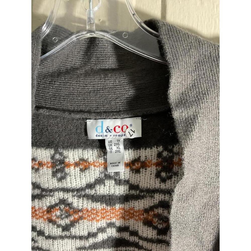 D& co Stylish Aztec Print Open Front Cardigan 1X - Picture 3 of 10